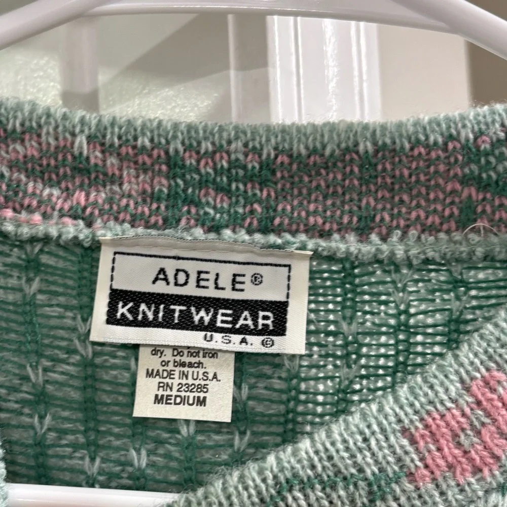 VTG Adele Knitsweater Green Floral Acrylic Granny Cottagecore USA